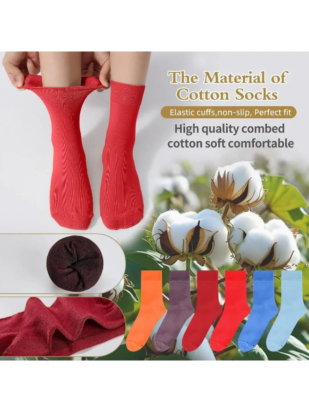 🧦Women's Bright Colour 6 Pairs Thin Above Ankle Socks Cotton Crew Socks